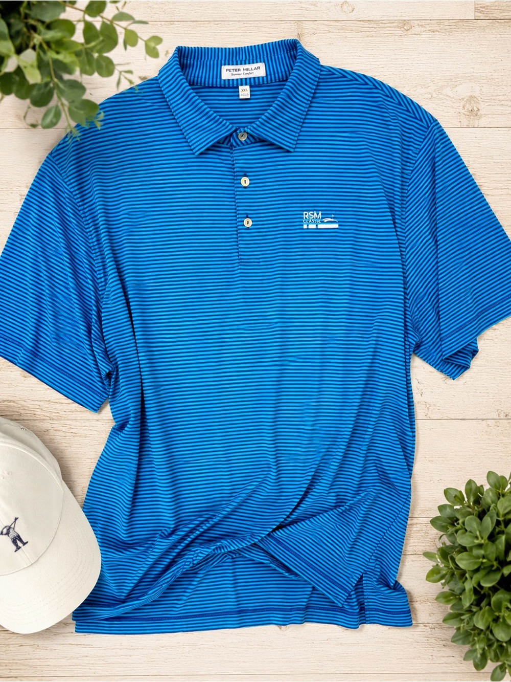 Peter Millar Summer Comfort Golf Polo Shirt XXL Blue Striped